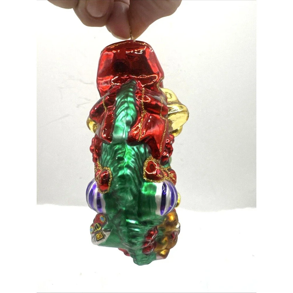 Christopher Radko Bells Bow Evergreen Wreath Textured Glass Christmas Ornament